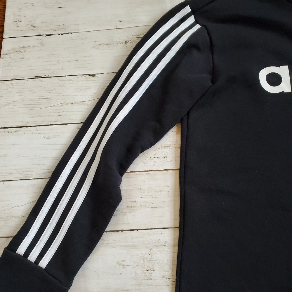 Adidas black hoodie‎ classic 3 white stripes size medium - Picture 2 of 5